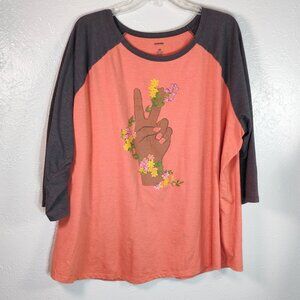 Sonoma Adorable Coral & Grey Raglan Tee – Size 3X – Super Cute Graphic, Coral